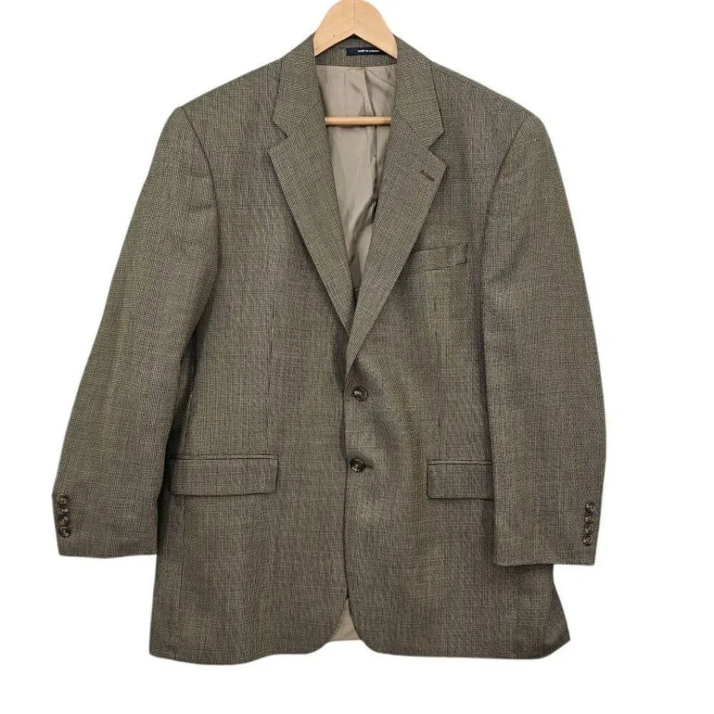 Lauren Ralph Lauren Mens 43L Tan Brown Houndstooth Wool Two Button Blazer